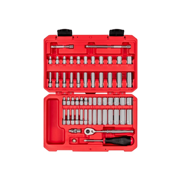 1/4 Inch Drive 6-Point Socket and Ratchet Set, 56-Piece (5/32 - 9/16 in., 4 - 15 mm)